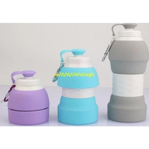 300pc/lot 580ML Silicone Collapsible Water Bottle with Hook Folding Kettle Outdoor Sport Water Bottle Camping Travel Bottle
