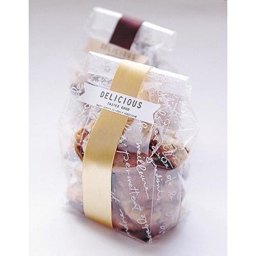 50pcs/lot-25*8.5+6cm White alphabet clear plastic flat pocket biscuit candy bag party wedding Gift bag DIY baking packaging