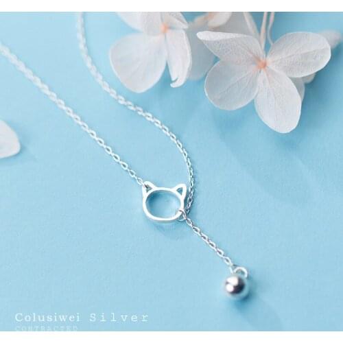 Coluisiwei New Arrival Genuine 925 Sterling Silver Cute Cat Kitty Bell Pendant Necklaces for Women 925 Sterling Silver Jewelry