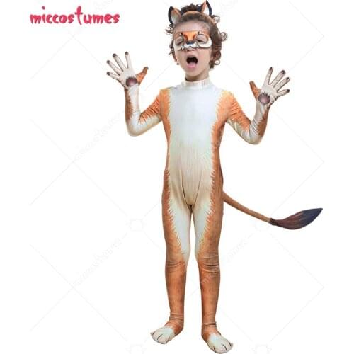 Homemade Kids Cute Lion Bodysuit Zoo Animal Zentai Suit Costume for Halloween Party with Eye Mask