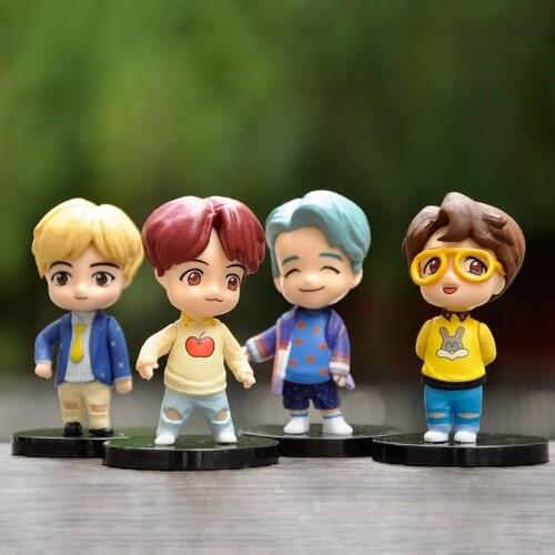 7PCS/set Bangtan Boys Groups Model KPOP Star TOP Group A.R.M.Y PVC Action Figures Toys Girls Gift Holder Cake Topper