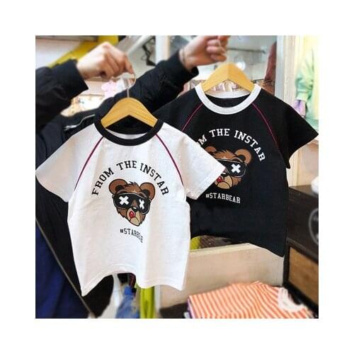 2021 Summer New Boys and Girls Unisex Bear Short-sleeved T-shirt Baby Clothes Kids Cartoon Print Casual T Shirt Toddler Top Tees