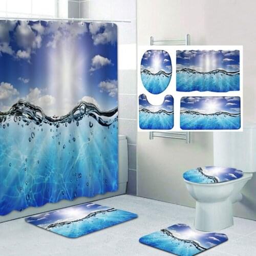 Cold Summer Set Carpet Toilet Cover Bath Mat Sets Bathroom Curtain Waterproof With 12 Hooks Home Deco Free Ship