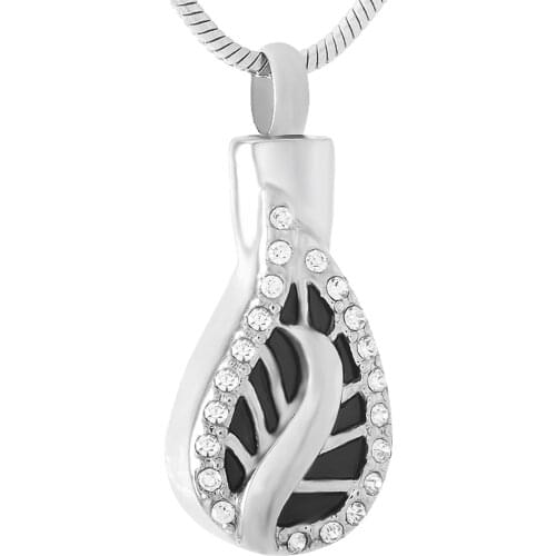 IJD9456 5/10/20 Women Clear Rhinestone Leaf Charms Stainless Steel Memorial Ash Keepsake Cremation Jewelry Pendant Necklace