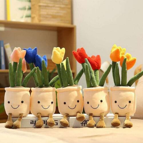 35cm Simulation Tulip Plants Plush Room Decor Stuffed Toys Creative Potted Flowers Pillow Soft Doll Toys for Kids Birthday Gift