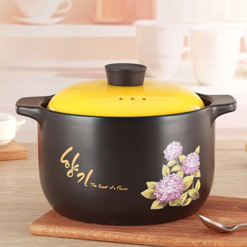 Ceramic Casserole Japanese Yellow Cover Flower Round 3/4/6L Gas Cooker Saucepan Kitchen Pot Home Cooking Supplies Cookware