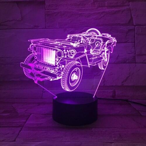 Creative Old Jeep Car 3D light Night Light 7 Colors Change Acrylic LED Table Lamp USB light Bedroom as Gift for Decoration