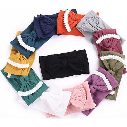 Infant hairball headband lace edge headdress bow headband multi-layer super soft nylon stockings headband baby bows