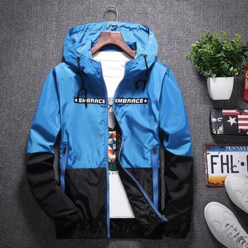 2021 Mens New Jacket Colorful Spring Autumn Thin Jacket Mens Patchwork Hood Coat Slim Fit Brand Clothing S~4XL
