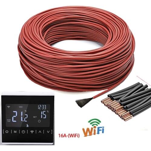 50m12K33ohm/m new Infrared Carbon Fiber Heating Wire Silicone Rubber Warm Floor Heating Cable with Thermostat