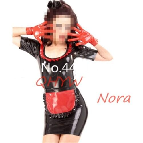 New Sexy Women Girl Latex Female Clubwear Promotion Costume Dress with Apron&gloves Fetish Sexy Lingerie for Women Cosplay