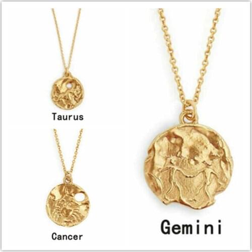 Constellation Necklace alloy material with pendant Gold Color necklace constellation relief Necklace Retro fashion