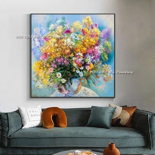 The Watercolor Palette Flower Handmade Abstract Art Oil Painting On Canvas Nature Painting For Living Room Decor Modern Graph