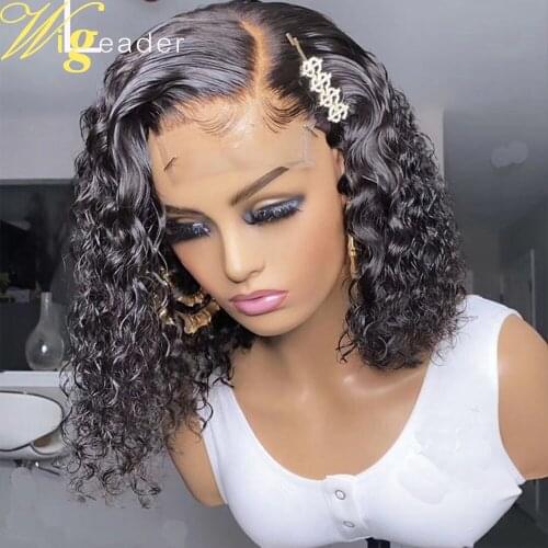 Wigleader Short Curly Bob Cut Human Hair Lace Front Wigs Blunt Cut Preplucked Lace Frontal Wigs Short 14-16inches Wig Swiss Lace