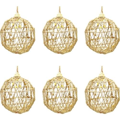Hollow Balls Pendants Wrought Iron Crafts Christmas Decoration Tree 6Pcs Golden Hanging Holiday Party Suppliers Gift Glitter