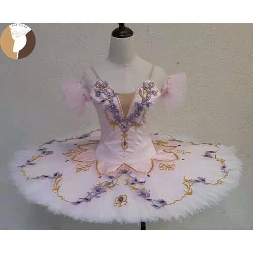 FLTOTURE Professional Classical Performance Ballet Pancake Pleated Tutu Skirt Pink Light Blue Sleeping Beauty Platter Dance Wear