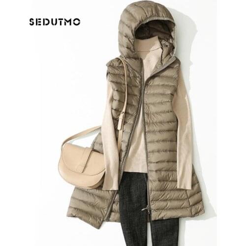 SEDUTMO Winter Plus Size 3XL Womens Down Vest Long Hooded Jackets Ultra Light Waistcoat Autumn Coat Slim Parkas ED1073