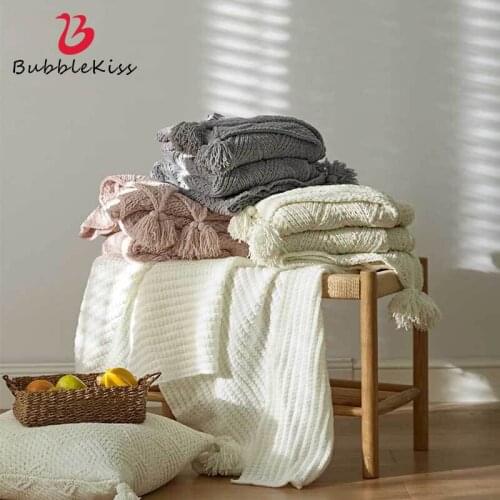 Bubble Kiss Colorful Knitted Blanket Tassel Thread Blanket For Bed Blanket Office Siesta Cover Blanket Home Sofa Throw Blanket