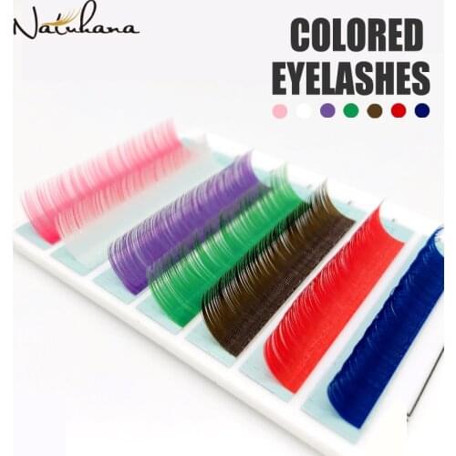 NATUHANA Premium Mink Red Pink Brown Purple Blue Green White Rainbow EyeLash Extension Natural Soft False Fake Colored Eyelashes
