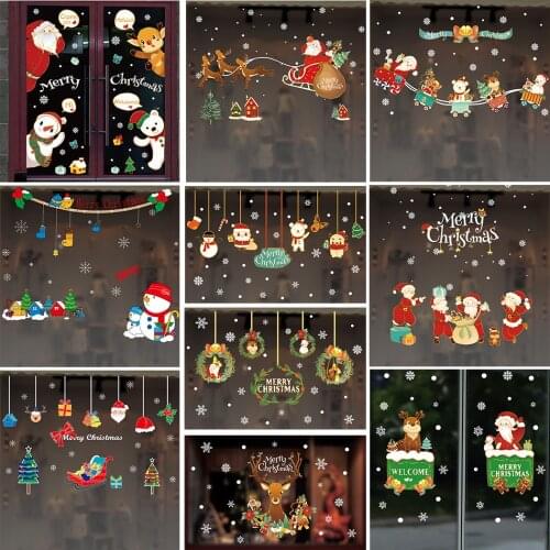 Christmas Wall Stickers Removable Xmas Window Glass Decals 2022 Happy New Year Merry Christmas Decorations For Home Living Room
