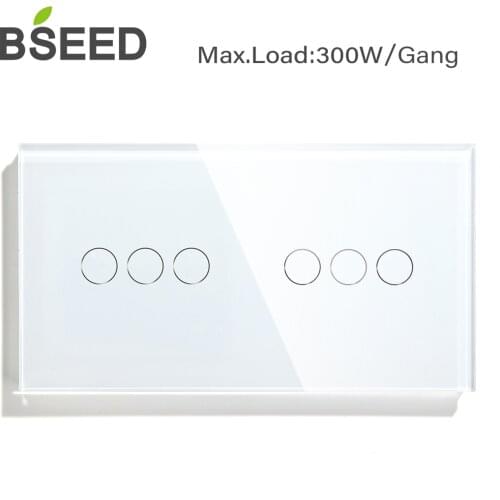 Bseed 6 Gang 1 Way EU UK Standard Touch Button Switch 157mm Light Switch White Black Golden Crystal Class Panel Home Improvement