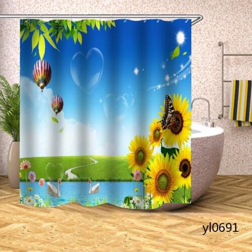 View Sunflower Shower Curtains Waterproof Bath Curtains Household for Bathroom Bathtub Large Wide Bathing Cover Rideau De Bain