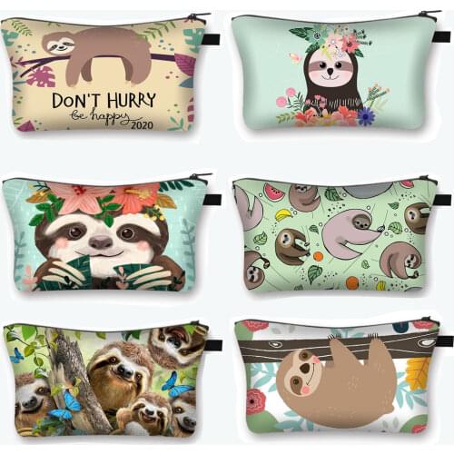 Cute Animal Sloth Print Cosmetic Bag Women Make up Bags Ladies Cosmetic Case Girls Storage Organizers Bags for Travel