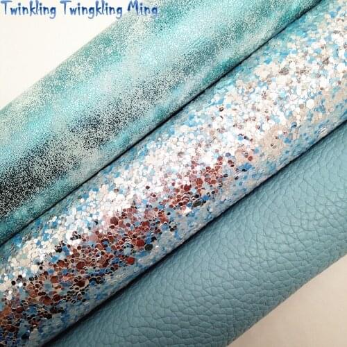 BLUE Glitter Fabric, Litchi Faux Leather Fabric, Velvet Fabric, Synthetic Leather Sheets For Bow A4 8"x11" Twinkling Ming XM253