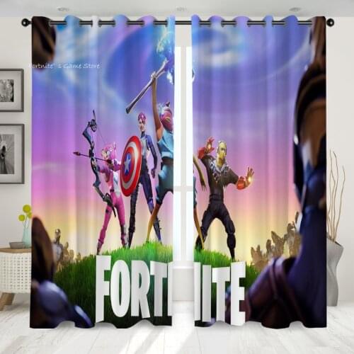 2pcs Fortnite Modern Blackout Perforated Curtains for Living Room Window Curtains for Bedroom Fabrics Ready Made Finished Drapes