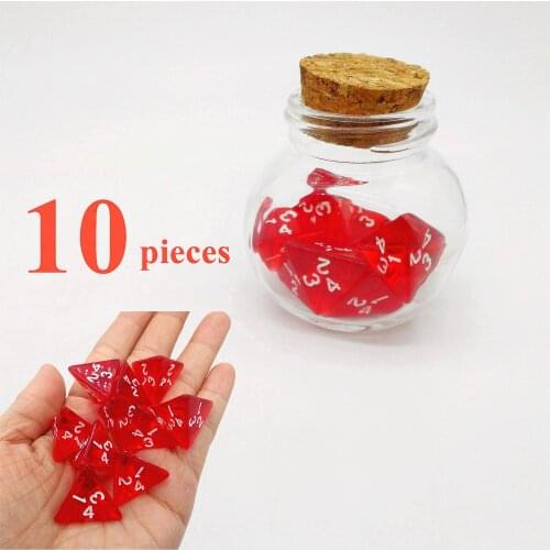 TITANS D&D Role Play Game Accessory 10 D4 Dice Transparent in Glass Jar Red Power Healing Potion Life Counter MTG