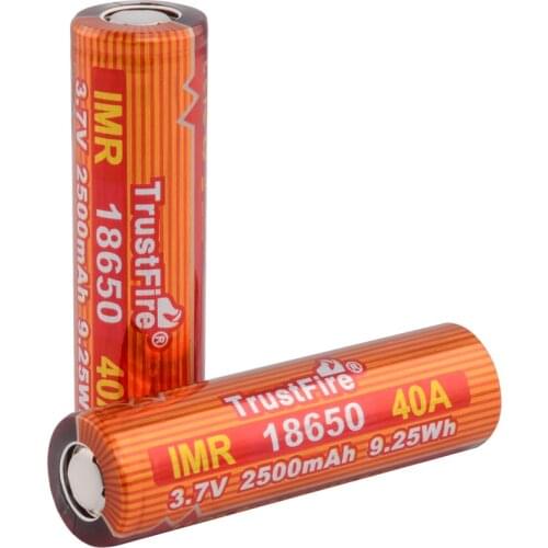 TrustFire IMR 18650 40A 3.7V 2500mAh 9.25Wh Rechargeable Li-ion Battery Lithium Batteries with Safety Relief Valve