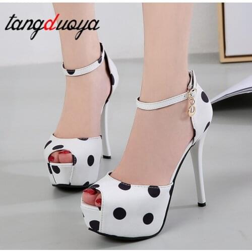 New Platform High Heel Polka Dot Sweet Silk Satin Shallow Mouth Fish Mouth Single Shoes Women Shoes Offwhite Shoes High Heels