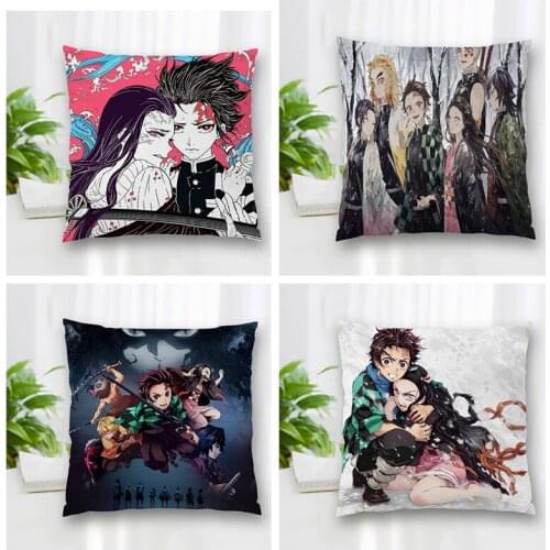 High Quality Custom Kimetsu No Yaiba Square Pillowcase Zippered Bedroom Home Pillow Cover Case 20X20cm 35X35cm 40x40cm