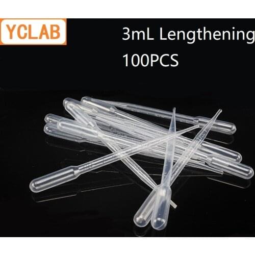 YCLAB 100PCS 3mL Lengthening Disposable Dropping Pipette Pasteurized Plastic with Graduation Mark Laboratory Chemistry Equipment