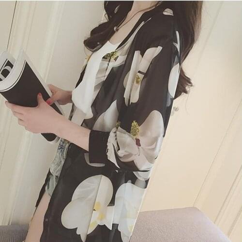 Women Floral Summer Beach Bohe Chiffon Thin Bikini Cover-up Kimono Cardigan Coat 2018 Summer Sunproof Cardigan Bikini Cover Up
