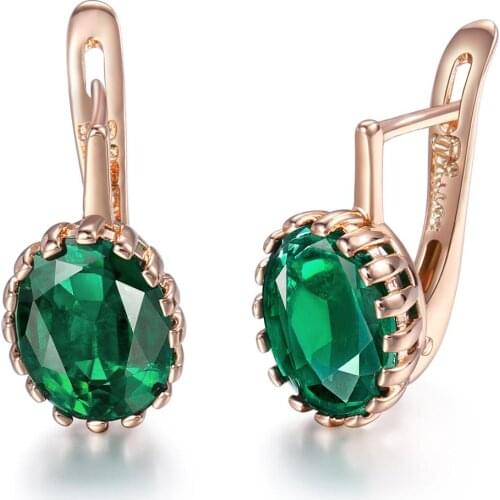 Elegant Dangle Earrings for Women 585 Rose Gold Filled Valentine Gifts Green CZ Stone Fashion Party Jewelry LGE127A