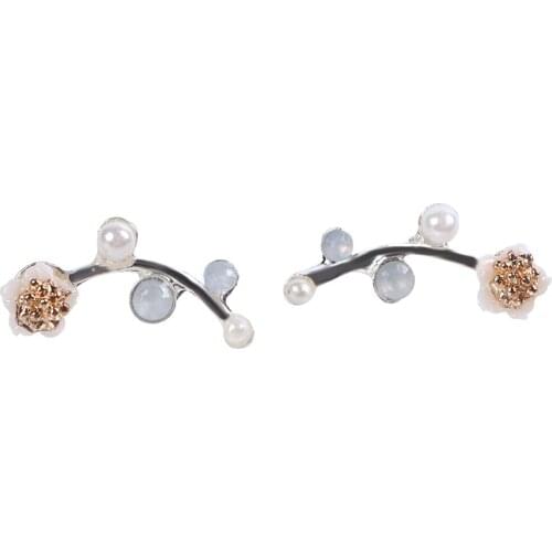 2pcs Branch Shell Pearl Flower Earrings Female Statement Ear Jewelry Gift Wholesale Fashion Crystal Stud Earrings For Women