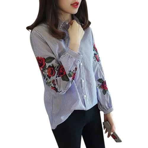 Womens Spring Autumn Style Blouses Shirts Womens Printed Long Sleeve Turn-down Collar Button Casual Tops SP600