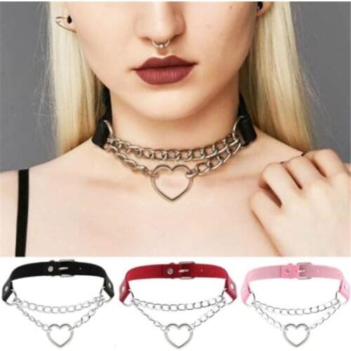 Ahmed Dark Gothic Heart Chain Choker Collar Harajuku Punk Chocker Women Girls Black Leather Kawaii Fashion jewelry