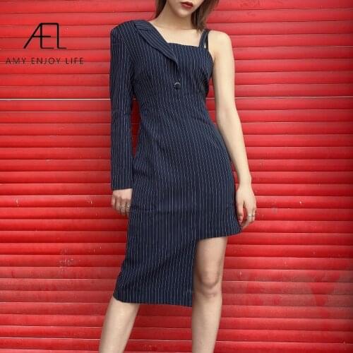 AEL Navy Blue One Shoulder Women Bandage Dress New Arrival 2020 Summer Celebrity lady office Dress Vestido Sexy Backless Dress