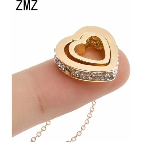 ZMZ 30pcs/lot 2018 Europe/US fashion double heart shape pendant necklace with shinny stone bijou gift for mom party jewelry
