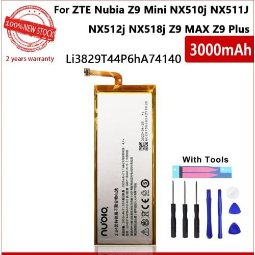 100% Genuine Li3829T44P6hA74140 Battery For ZTE Nubia Z9 Mini NX510j NX511J NX512j NX518j Z9 MAX Z9 Plus 3000mAh Batteries+Tools