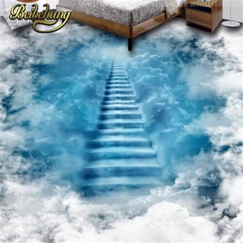 Beibehang Custom Clouds Ladder Photo Wallpaper 3D floor Wall paper Bathroom Self-adhesive PVC Waterproof wallpaper for walls 3 d