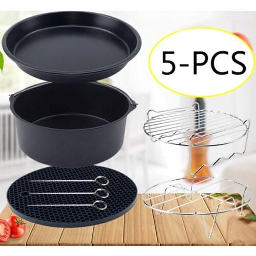 5pcs/set 7 Inch Air Fryer Accessories Baking Pizza Pan Cake Barrel Grill Rack Insulation Mat for 3.7QT 4.2QT 5.3QT 5.8QT