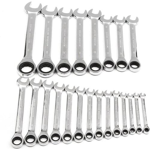 6/7/8/10mm Chrome Vanadium Steel Metric Fixed Head Ratchet Spanner Gear Wrench Open End & Ring Hand Nut Tools Mirror Polished