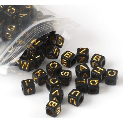 6x6mm Mixed Back With Gold Letter Square Acrylic Alphabet Beads Cube Loose Spacer Beads for Jewelry Making Diy Bracelet Necklace