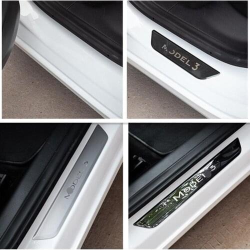 For Tesla Model 3 Accessories Pedal Protection Strip 2020 Model Three Carbon Fiber Model3 Door Sill Decoration Wrap Cover