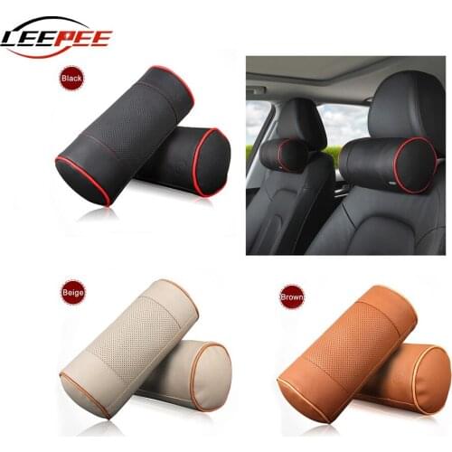 Car Pillows Head Neck Support Rear Seat Headrest PU Leather Soft Memory Foam Truck Cavacans Vans Off Road 4x4 Auto Accessories