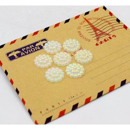 Free Shipping 72Pcs13mm Ivory AB Imitation Pearls Half Round Flatback Flower Beads Wedding Cards Embellishments DIY Decoration