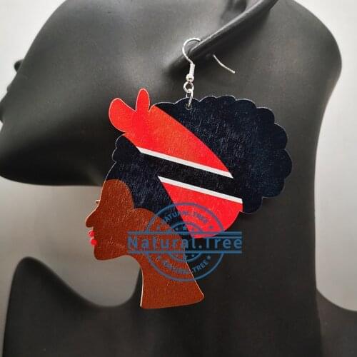 Free Shipping! Trinidad Flag Girl Wooden Earrings